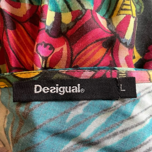 Desigual Multicolor Floral Faux Wrap Sleeveless Summer Dress L - Picture 8 of 10